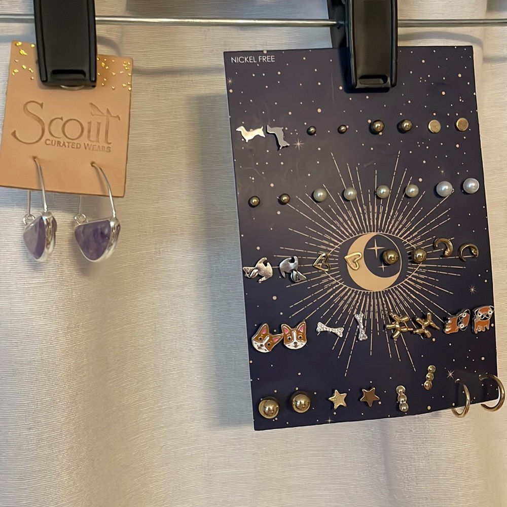 NWT Earrings- variety of studs, small hoop, and medium Amethyst hoops